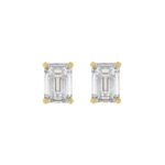 LADIES SOLITAIRE EARRINGS 2 1/2CT EMERALD DIAMOND 14K YELLOW GOLD