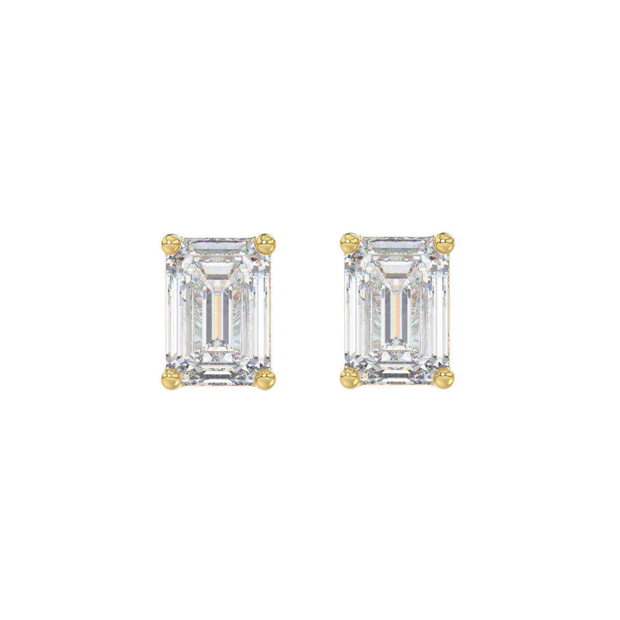 LADIES SOLITAIRE EARRINGS 2 1/2CT EMERALD DIAMOND 14K YELLOW GOLD 1 LADIES SOLITAIRE EARRINGS 2 1/2CT EMERALD DIAMOND 14K YELLOW GOLD - Image 1
