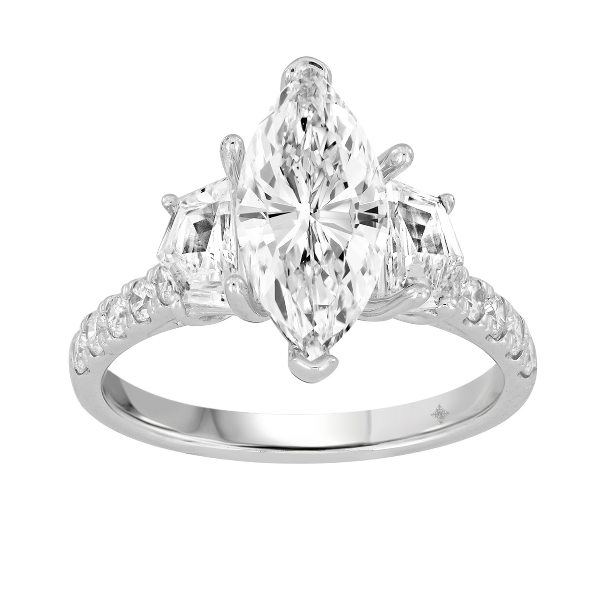 LADIES RING 3CT ROUND/MARQUISE/CADILLAC DIAMOND 14K WHITE GOLD (CENTER STONE MARQUISE DIAMOND 2CT ) 1 LADIES RING 3CT ROUND/MARQUISE/CADILLAC DIAMOND 14K WHITE GOLD (CENTER STONE MARQUISE DIAMOND 2CT ) - Image 1