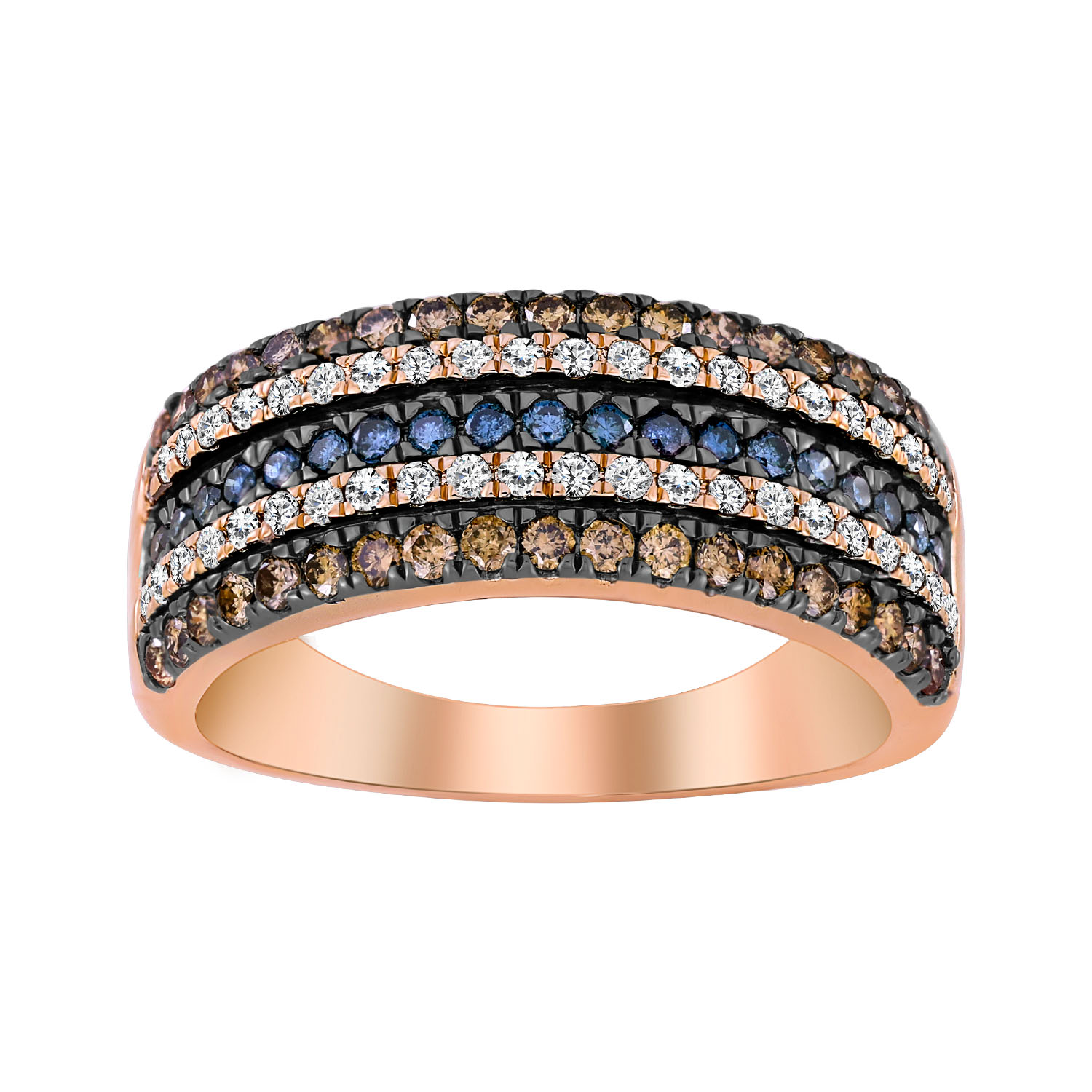 LADIES BAND 1.00CT ROUND/BLUE DIAMOND/DARK BROWN DIAMOND 14K ROSE GOLD 1 LADIES BAND 1.00CT ROUND/BLUE DIAMOND/DARK BROWN DIAMOND 14K ROSE GOLD - Image 1