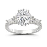 LADIES RING 3 1/2CT ROUND/HALF MOON/OVAL/TAPER BAGUETTE DIAMOND 14K WHITE GOLD (CENTER STONE OVAL DIAMOND 2CT )