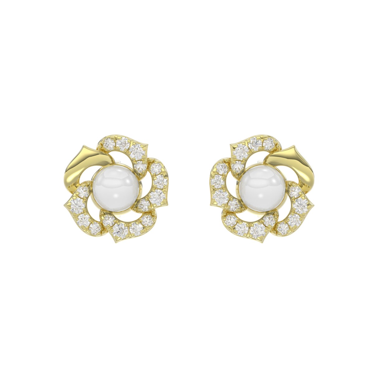 14K YELLOW GOLD 1/4CT ROUND/PEARL DIAMOND LADIES EARRINGS 1 14K YELLOW GOLD 1/4CT ROUND/PEARL DIAMOND LADIES EARRINGS - Image 1