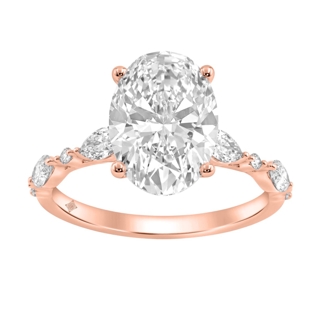 14K ROSE GOLD 4.00CT ROUND/OVAL/MARQUISE DIAMOND LADIES RING (CENTER STONE OVAL DIAMOND 3 1/2CT) 1 14K ROSE GOLD 4.00CT ROUND/OVAL/MARQUISE DIAMOND LADIES RING (CENTER STONE OVAL DIAMOND 3 1/2CT) - Image 1