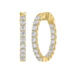 LADIES HOOP EARRINGS 5CT ROUND DIAMOND 14K YELLOW GOLD