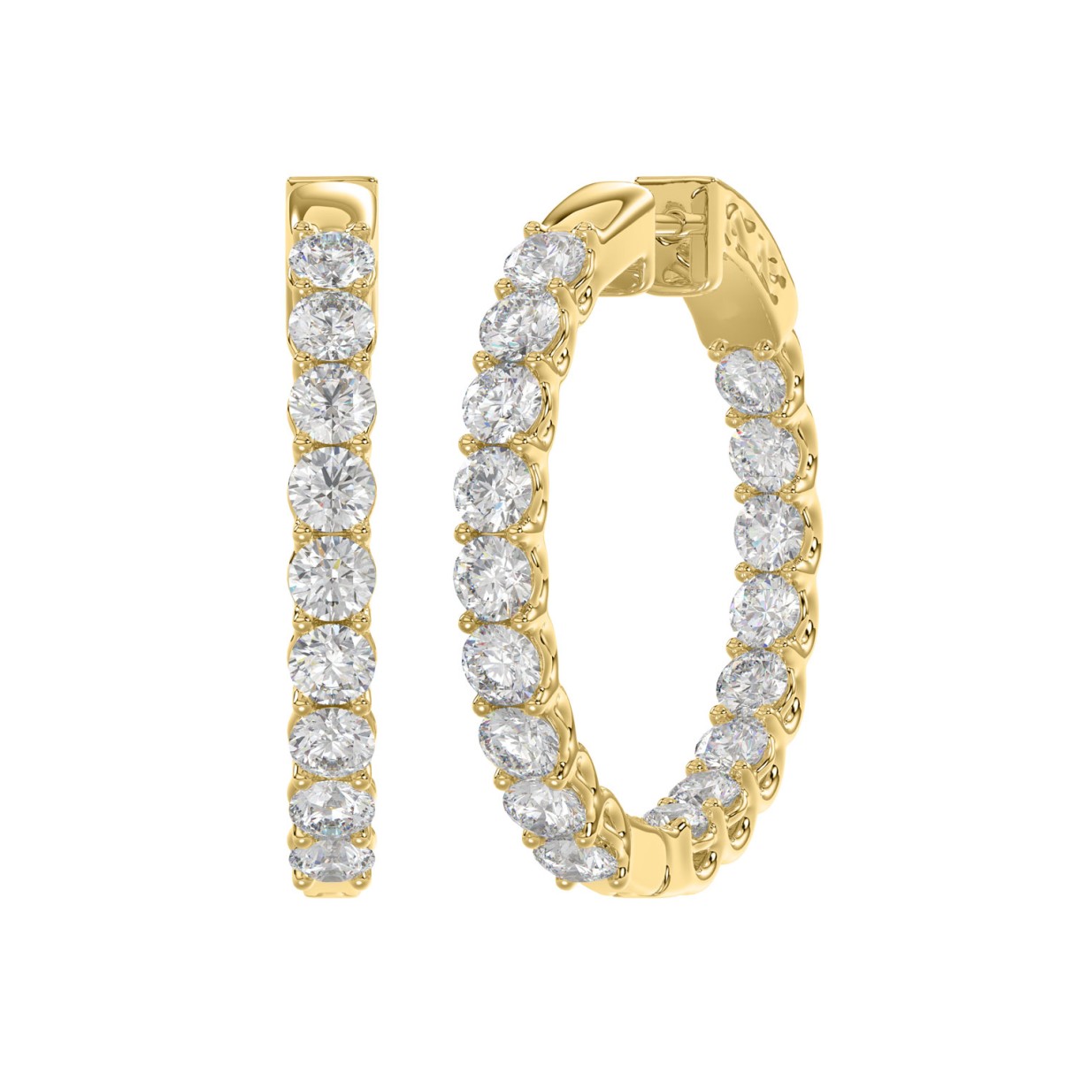 LADIES HOOP EARRINGS 5CT ROUND DIAMOND 14K YELLOW GOLD 1 LADIES HOOP EARRINGS 5CT ROUND DIAMOND 14K YELLOW GOLD - Image 1