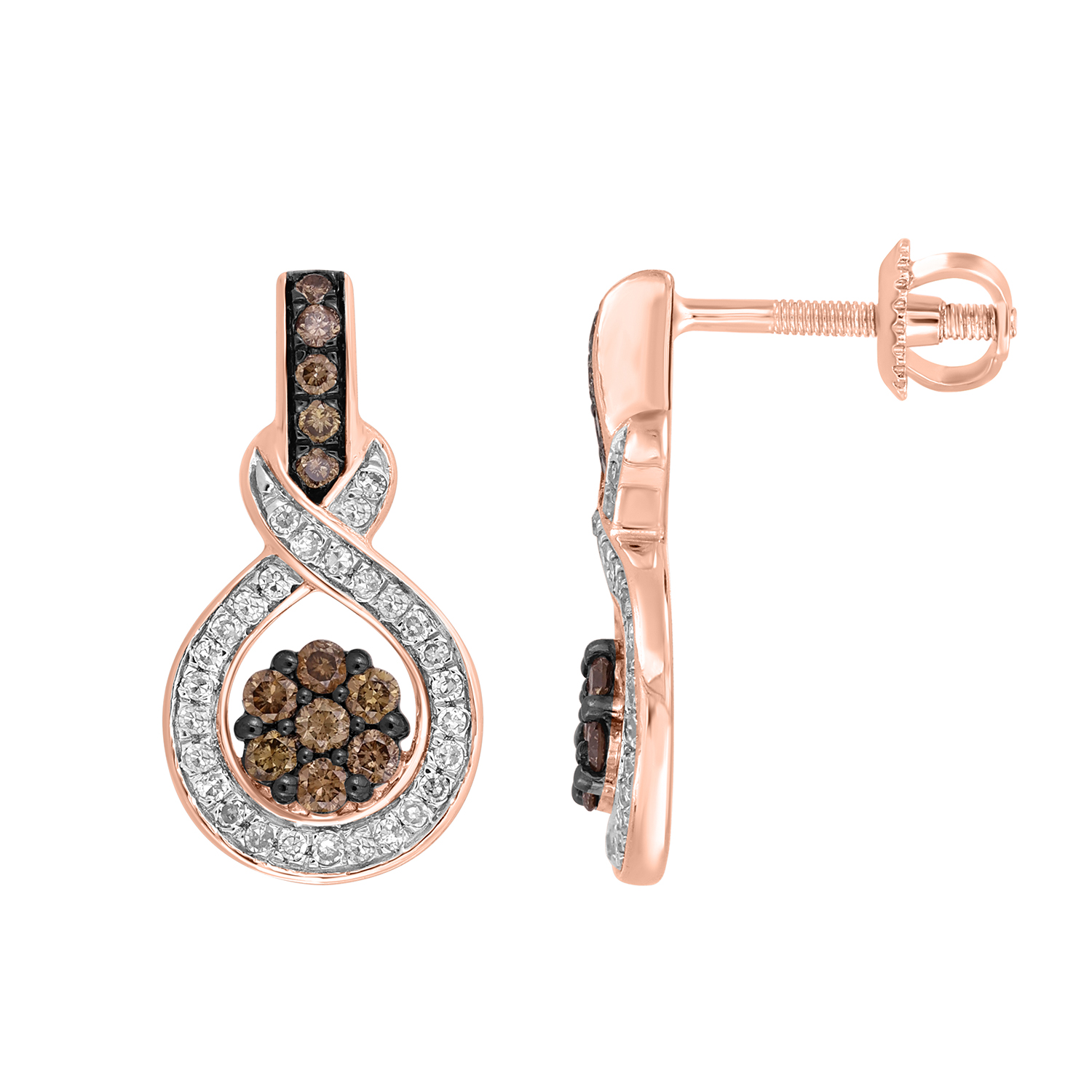 LADIES EARRINGS 0.50CT ROUND/DARK BROWN DIAMOND 14K ROSE GOLD 1 LADIES EARRINGS 0.50CT ROUND/DARK BROWN DIAMOND 14K ROSE GOLD - Image 1