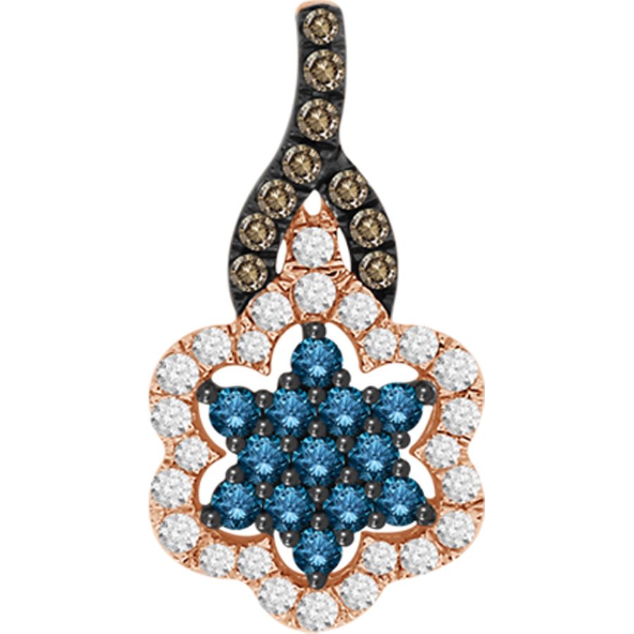 LADIES PENDANT WITH CHAIN 0.50CT ROUND/BLUE SAPPHIRE/DARK BROWN DIAMOND 14K ROSE GOLD 1 LADIES PENDANT WITH CHAIN 0.50CT ROUND/BLUE SAPPHIRE/DARK BROWN DIAMOND 14K ROSE GOLD - Image 1
