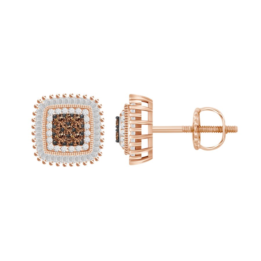 LADIES EARRINGS 0.50CT ROUND/BAGUETTE DARK BROWN DIAMOND 14K ROSE GOLD (SI QUALITY) 1 LADIES EARRINGS 0.50CT ROUND/BAGUETTE DARK BROWN DIAMOND 14K ROSE GOLD (SI QUALITY) - Image 1