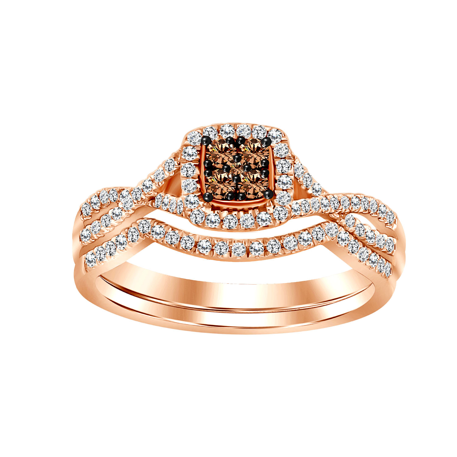 LADIES BRIDAL SET 0.35CT ROUND/DARK BROWN DIAMOND 14K ROSE GOLD 1 LADIES BRIDAL SET 0.35CT ROUND/DARK BROWN DIAMOND 14K ROSE GOLD - Image 1