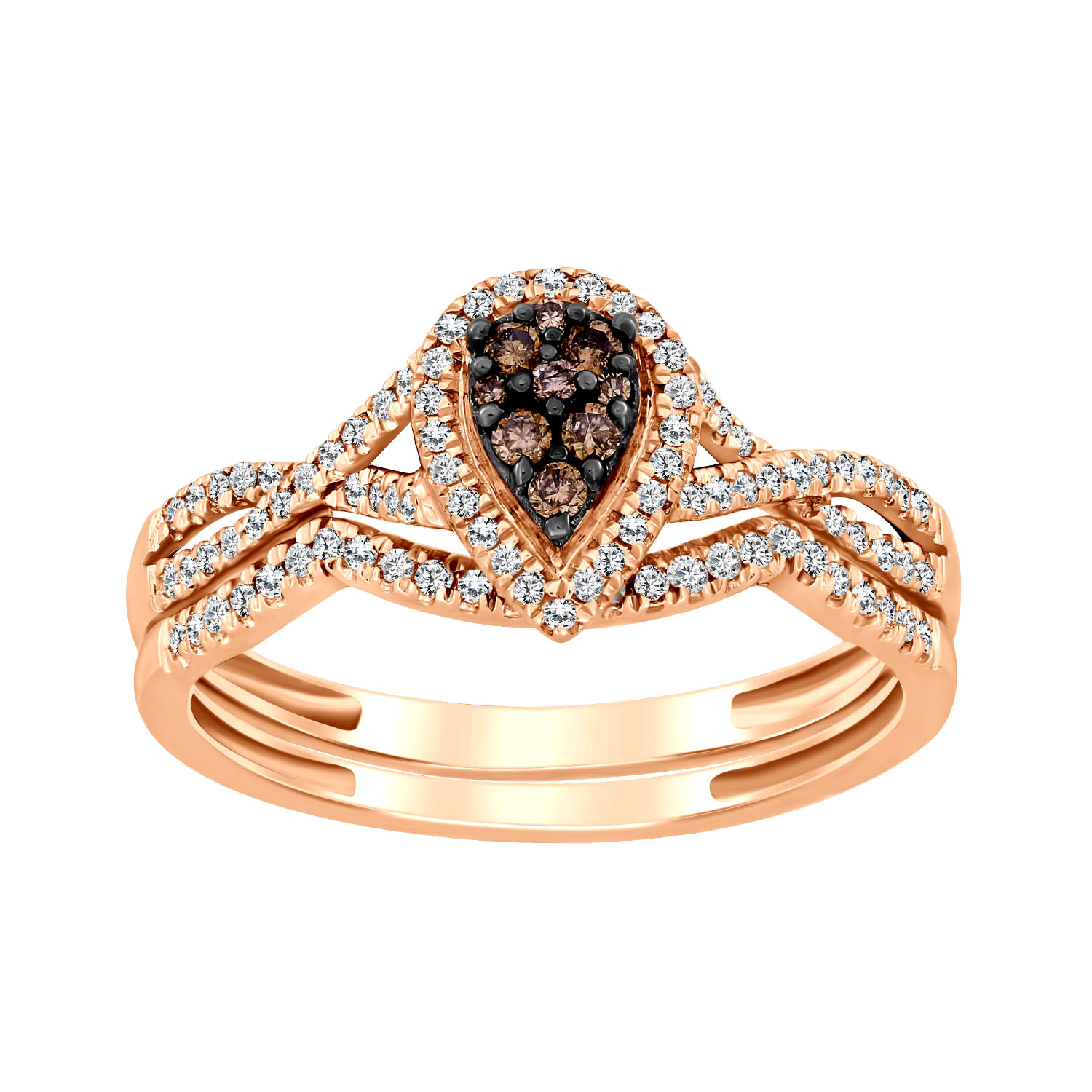 LADIES BRIDAL SET 0.35CT ROUND/DARK BROWN DIAMOND 14K ROSE GOLD 1 LADIES BRIDAL SET 0.35CT ROUND/DARK BROWN DIAMOND 14K ROSE GOLD - Image 1