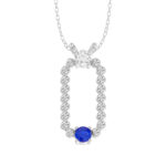LADIES PENDANT WITH CHAIN 0.15CT ROUND/BLUE SAPHIRE DIAMOND 14K WHITE GOLD (CENTER STONE ROUND BLUE SAPHIRE 0.10CT)