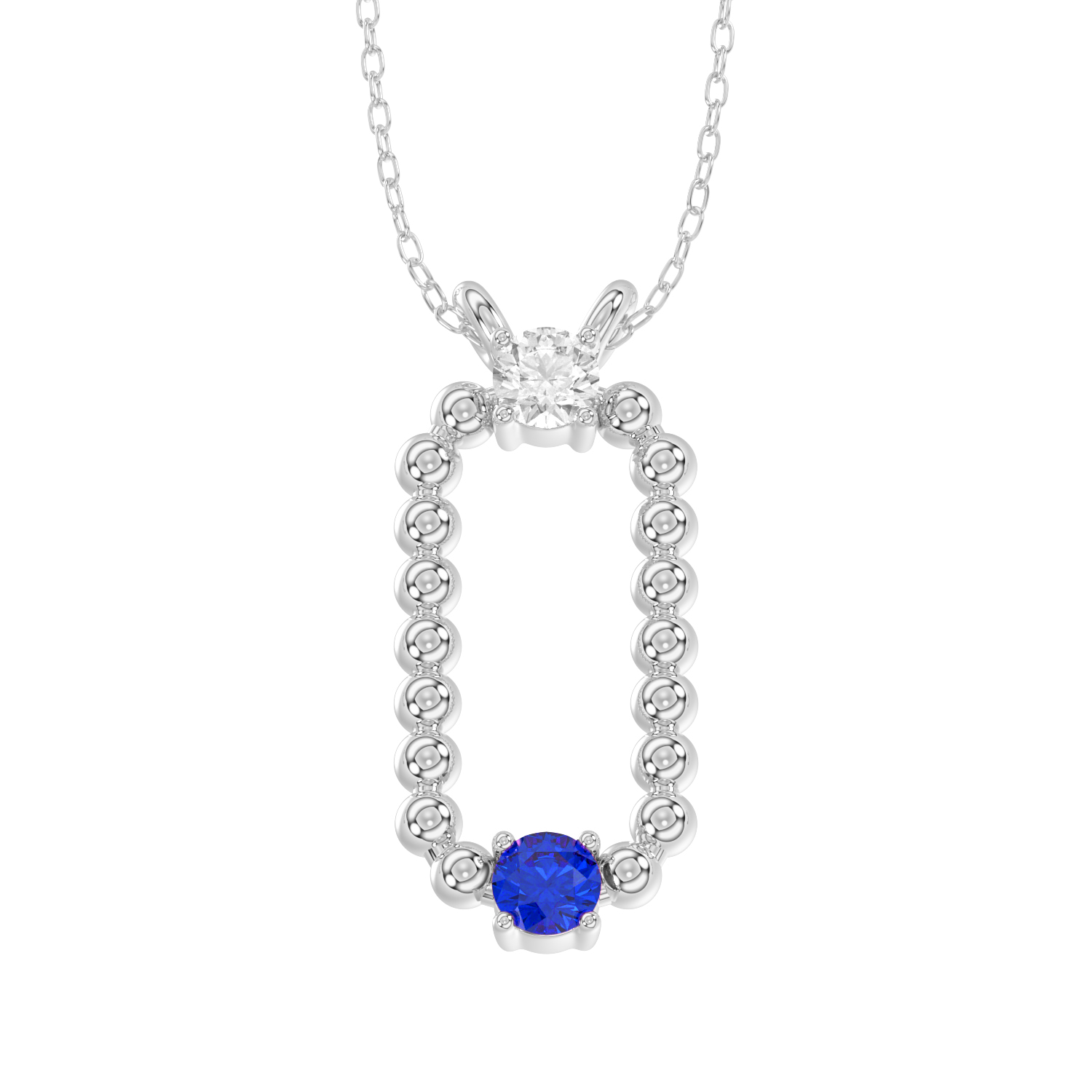 LADIES PENDANT WITH CHAIN 0.15CT ROUND/BLUE SAPHIRE DIAMOND 14K WHITE GOLD (CENTER STONE ROUND BLUE SAPHIRE 0.10CT) 1 LADIES PENDANT WITH CHAIN 0.15CT ROUND/BLUE SAPHIRE DIAMOND 14K WHITE GOLD (CENTER STONE ROUND BLUE SAPHIRE 0.10CT) - Image 1