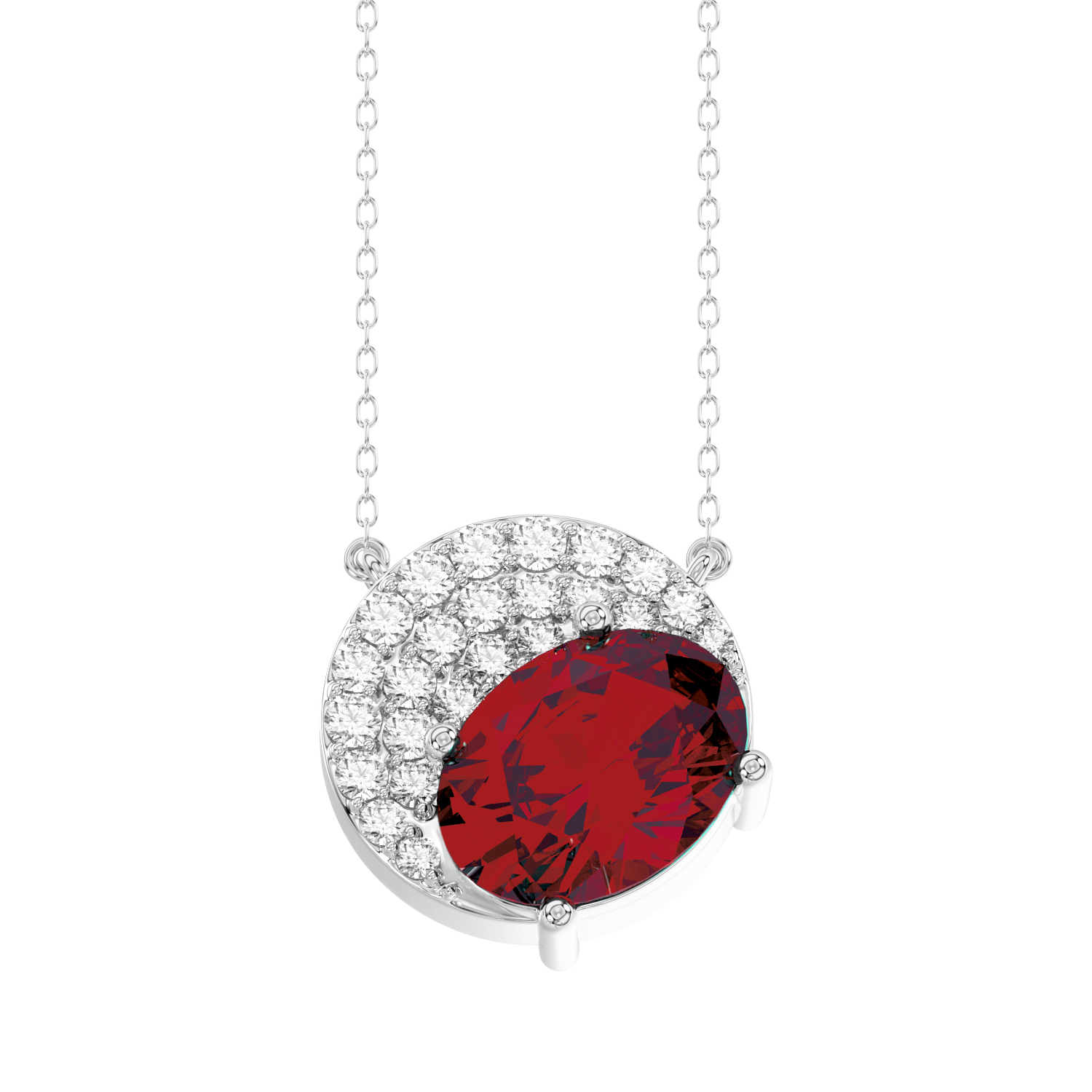 LADIES PENDANT WITH CHAIN 1.15CT ROUND/OVAL/EMERALD DIAMOND 14K WHITE GOLD (CENTER STONE OVAL DIAMOND 1.00CT) 1 LADIES PENDANT WITH CHAIN 1.15CT ROUND/OVAL/EMERALD DIAMOND 14K WHITE GOLD (CENTER STONE OVAL DIAMOND 1.00CT) - Image 1