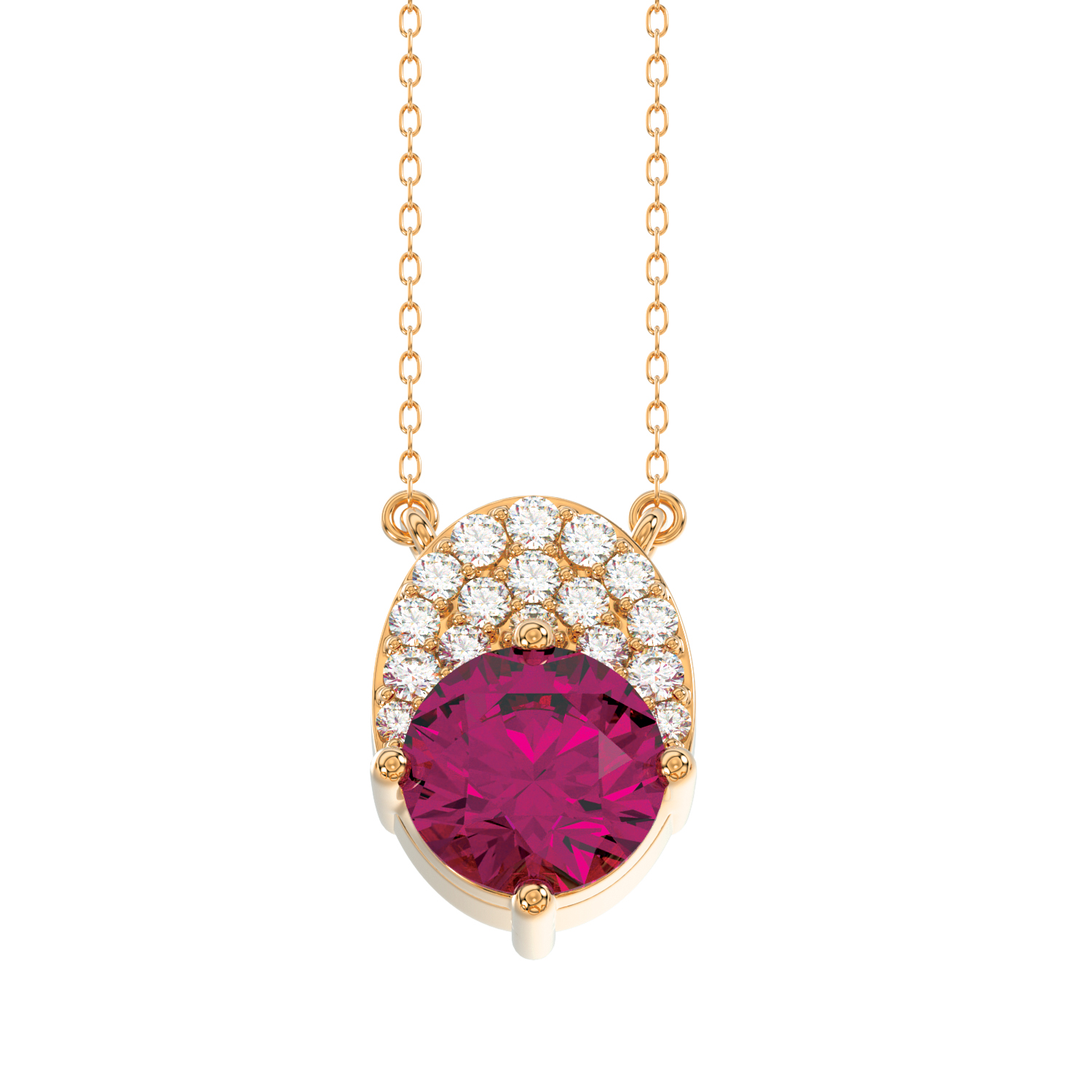 LADIES PENDANT WITH CHAIN 1.35CT ROUND/RUBY DIAMOND 14K ROSE GOLD (CENTER STONE RUBY ROUND 1.00CT) 1 LADIES PENDANT WITH CHAIN 1.35CT ROUND/RUBY DIAMOND 14K ROSE GOLD (CENTER STONE RUBY ROUND 1.00CT) - Image 1