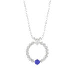 14K White Gold 0.15Ct Blue Sapphire & Diamond Necklace For Women Natural Round Sapphire Ladies Jewelry