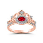 LADIES RING 0.45CT ROUND/RUBY/OVAL DIAMOND 14K ROSE GOLD (CENTER STONE OVAL DIAMOND -0.30CT)
