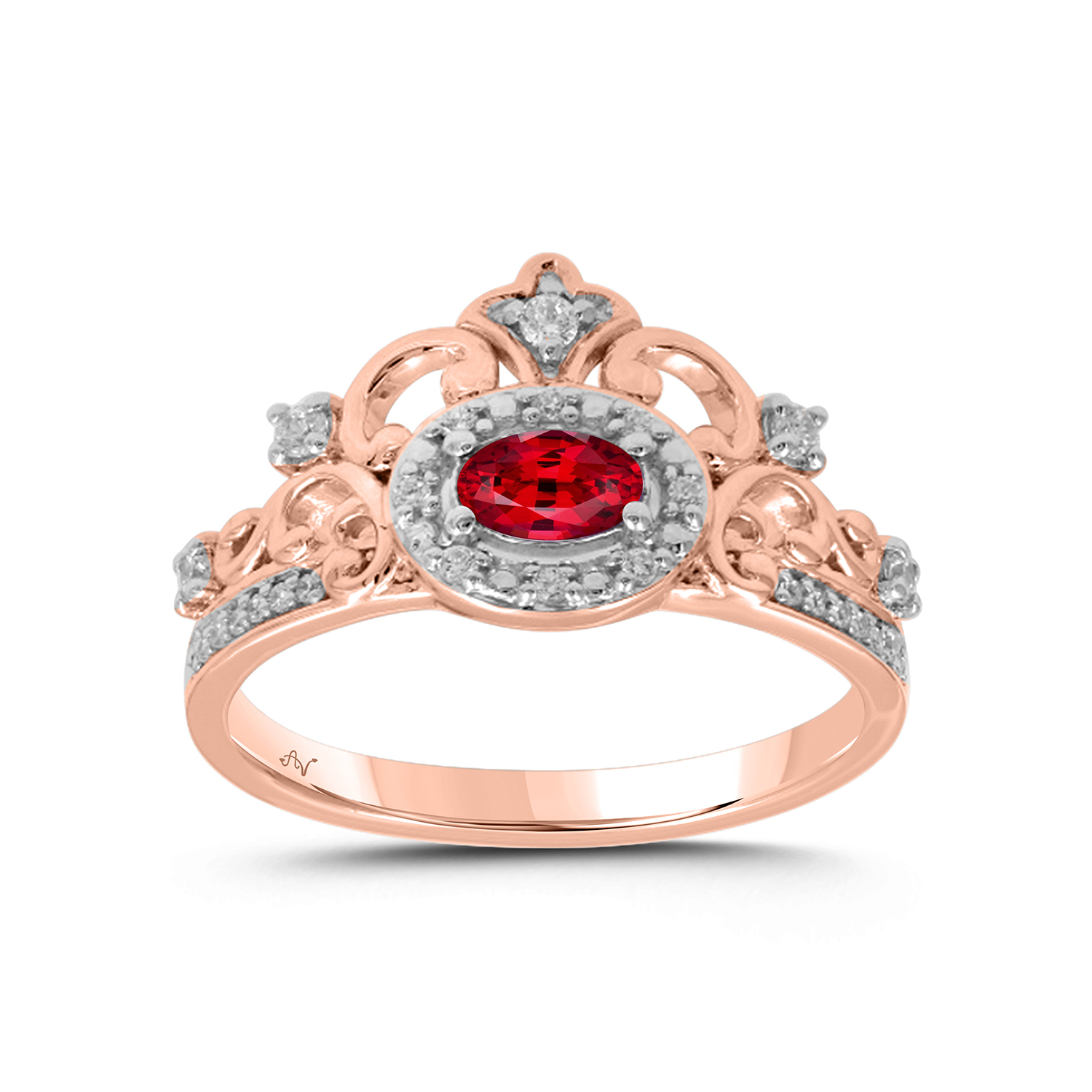 LADIES RING 0.45CT ROUND/RUBY/OVAL DIAMOND 14K ROSE GOLD (CENTER STONE OVAL DIAMOND -0.30CT) 1 LADIES RING 0.45CT ROUND/RUBY/OVAL DIAMOND 14K ROSE GOLD (CENTER STONE OVAL DIAMOND -0.30CT) - Image 1
