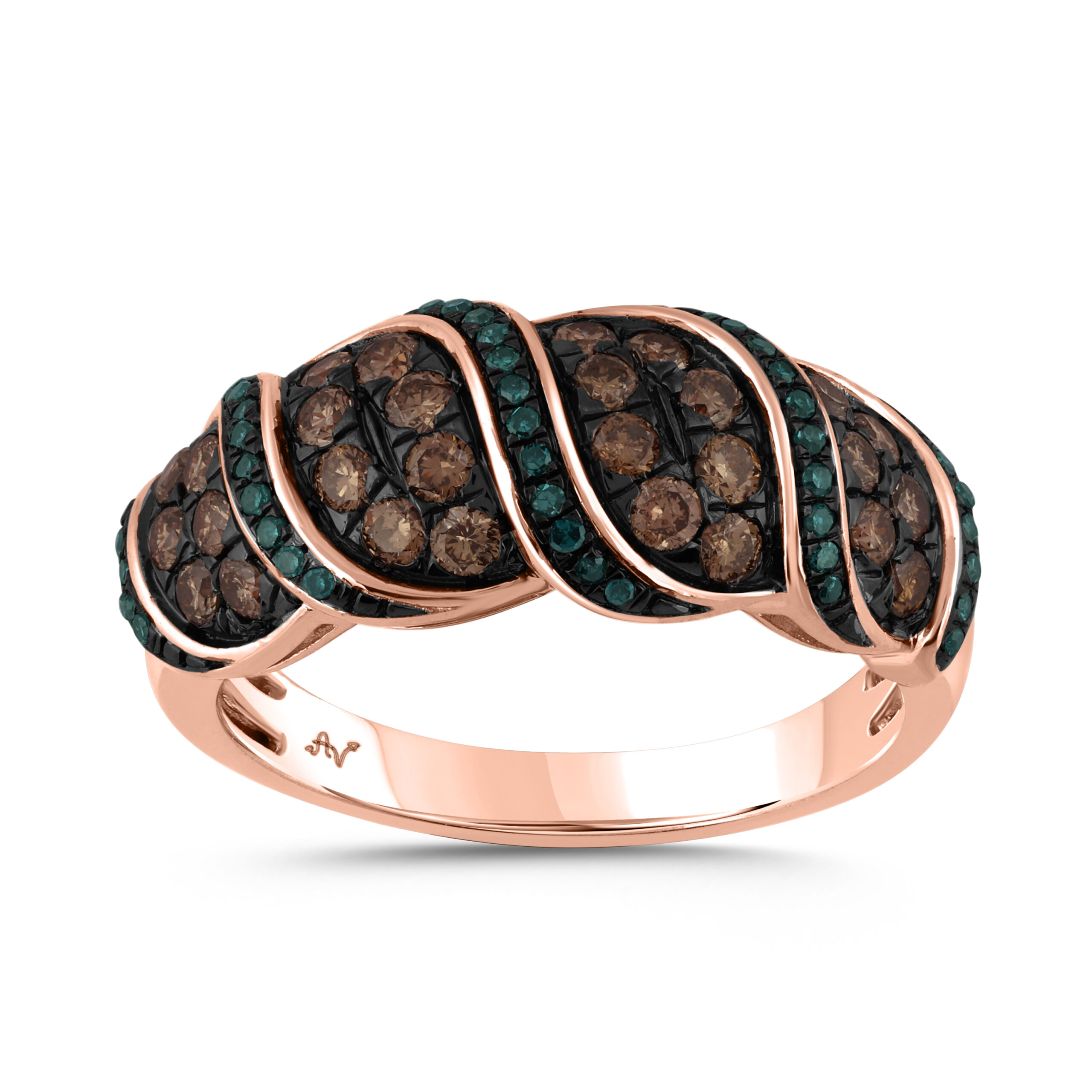 LADIES BAND 0.80CT BLUE SAPPHIRE/DARK BROWN/ROUND DIAMOND 14K ROSE GOLD 1 LADIES BAND 0.80CT BLUE SAPPHIRE/DARK BROWN/ROUND DIAMOND 14K ROSE GOLD - Image 1