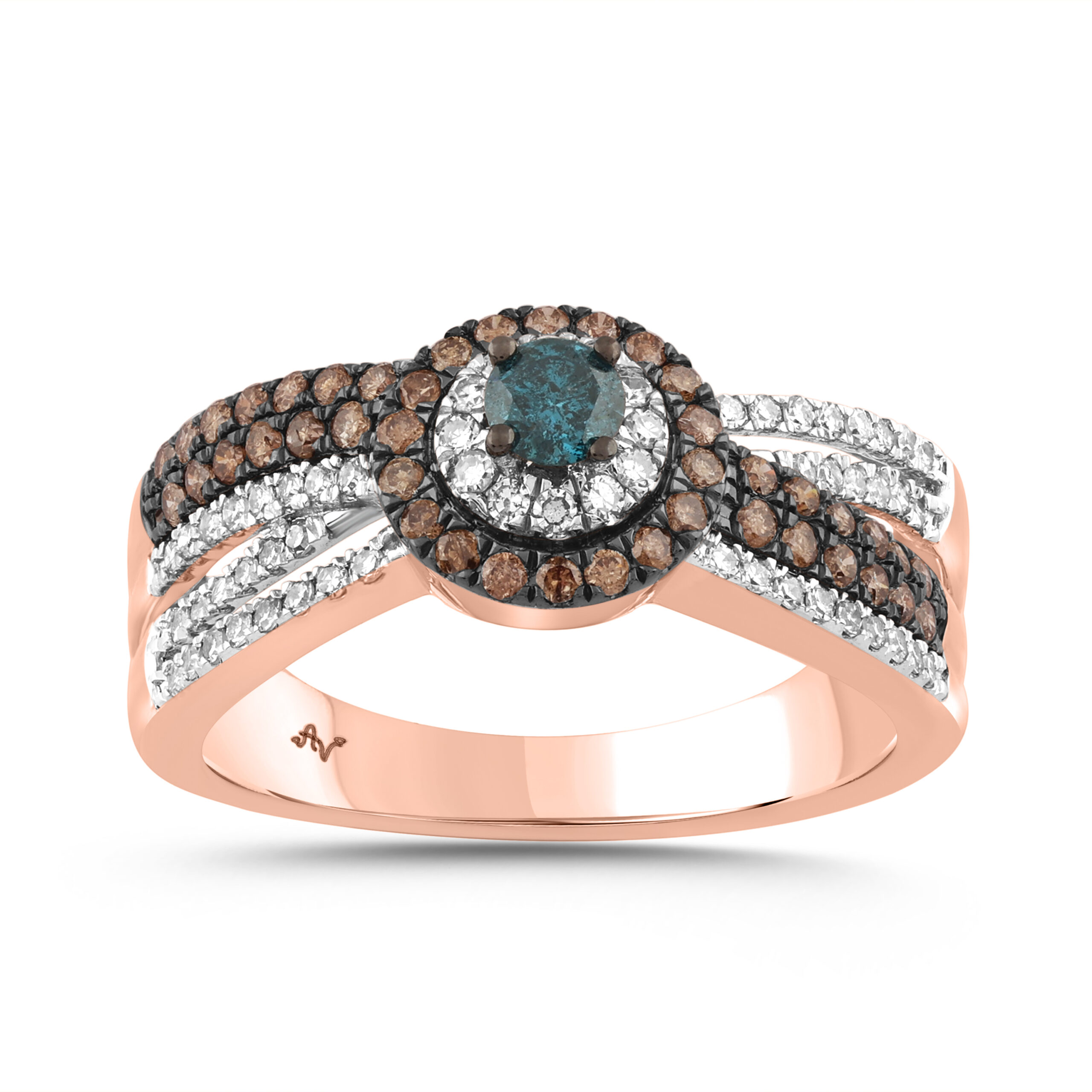 LADIES RING 0.75CT ROUND/BLUE/DARK BROWN 14K ROSE GOLD 1 LADIES RING 0.75CT ROUND/BLUE/DARK BROWN 14K ROSE GOLD - Image 1