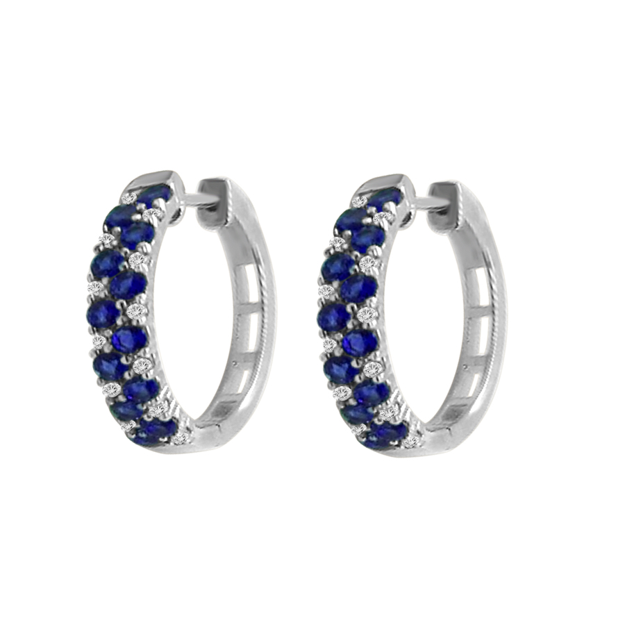 LADIES EARRINGS 1.45CT SAPPHIRE/ROUND DIAMOND 14K WHITE GOLD (CENTER STONE ROUND SAPPHIRE DIAMOND-1.20CT) 1 LADIES EARRINGS 1.45CT SAPPHIRE/ROUND DIAMOND 14K WHITE GOLD (CENTER STONE ROUND SAPPHIRE DIAMOND-1.20CT) - Image 1