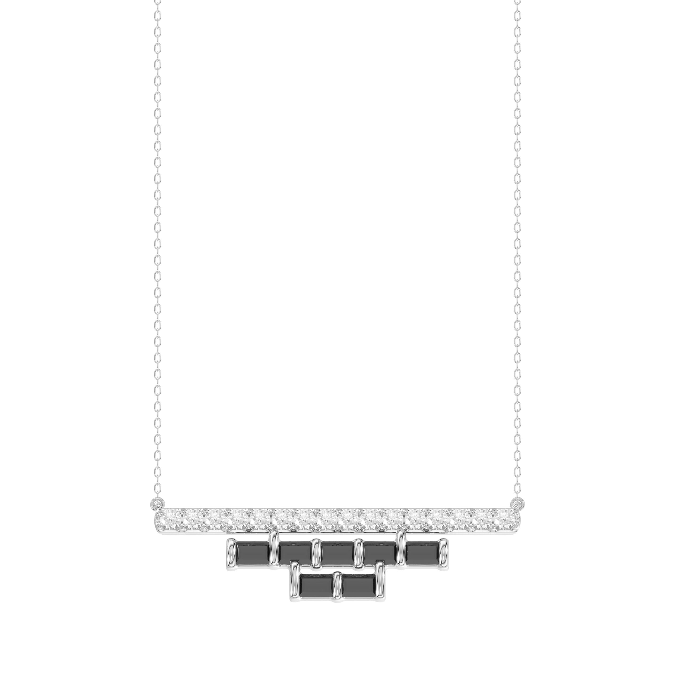 LADIES NECKLACE 0.50CT ROUND/BLACK/BAGUETTE DIAMOND 14K WHITE GOLD 1 LADIES NECKLACE 0.50CT ROUND/BLACK/BAGUETTE DIAMOND 14K WHITE GOLD - Image 1