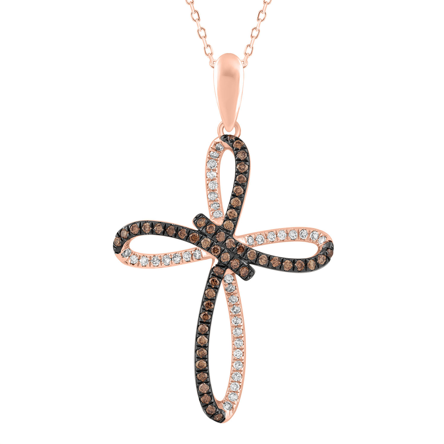 LADIES PENDANT WITH CHAIN 0.55CT ROUND/DARK BROWN DIAMOND 14K ROSE GOLD 1 LADIES PENDANT WITH CHAIN 0.55CT ROUND/DARK BROWN DIAMOND 14K ROSE GOLD - Image 1