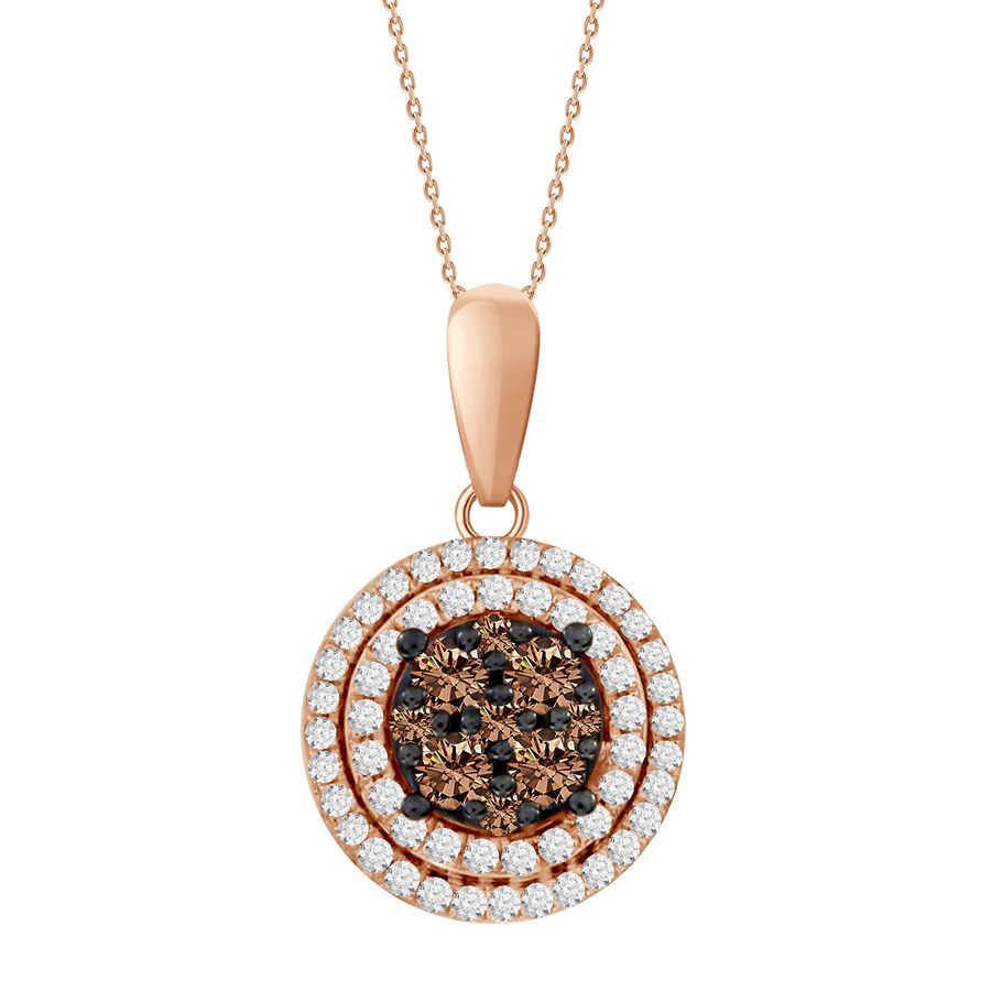 LADIES PENDANT WITH CHAIN 0.33CT ROUND DARK BROWN DIAMOND 14K ROSE GOLD 1 LADIES PENDANT WITH CHAIN 0.33CT ROUND DARK BROWN DIAMOND 14K ROSE GOLD - Image 1