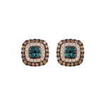 LADIES EARRINGS 1.00CT ROUND/DARK BROWN/BLUE DIAMOND 14K ROSE GOLD