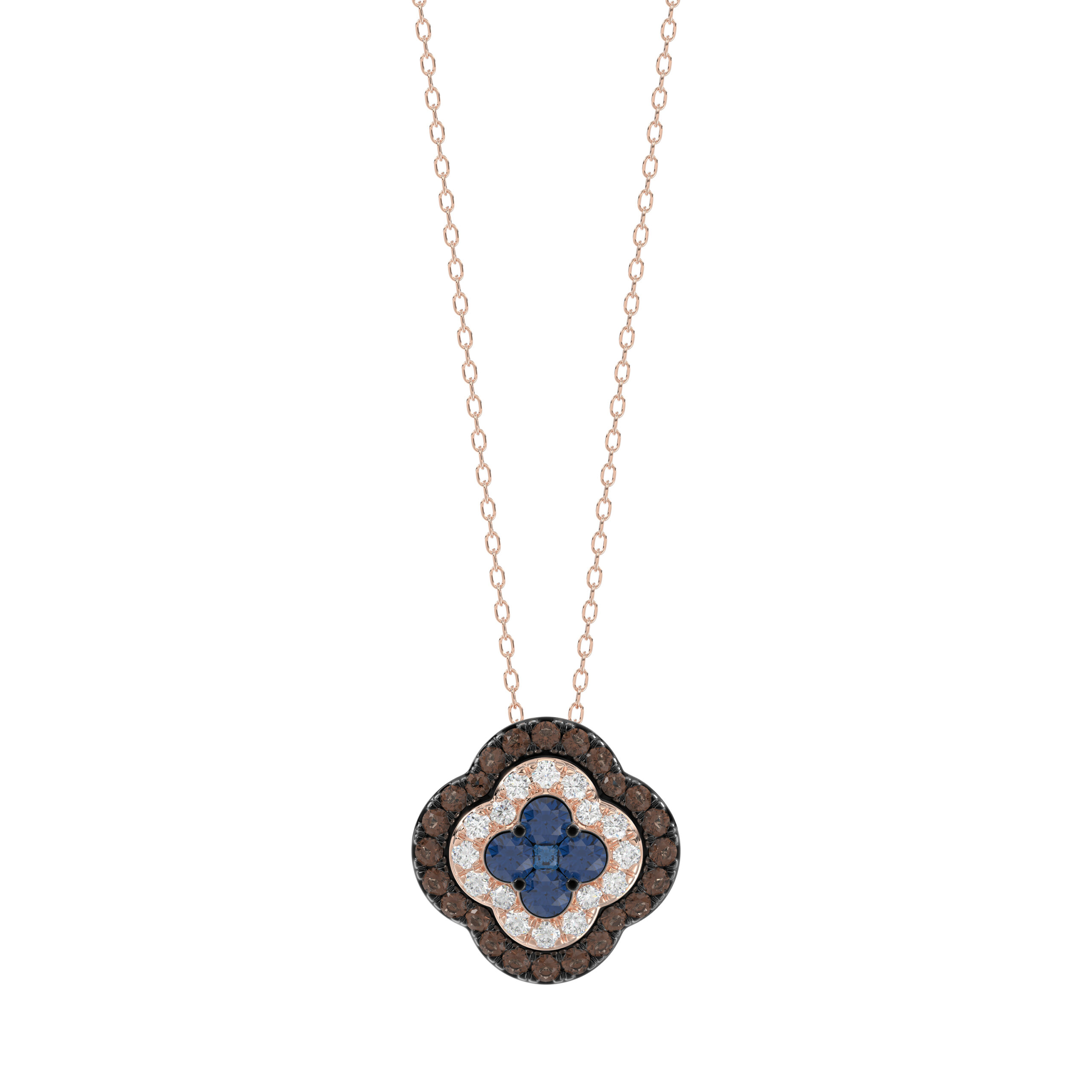 Fashion Pendant 14K Rose Gold 0.60Ct Dark Brown & Blue Diamond Cluster Halo Pendant For Women Round Diamond Ladies Fine Jewelry 1 Fashion Pendant 14K Rose Gold 0.60Ct Dark Brown & Blue Diamond Cluster Halo Pendant For Women Round Diamond Ladies Fine Jewelry - Image 1