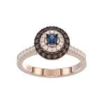 Elegant 14K Rose Gold Fashion Ring Featuring 0.55 Ct Round Diamonds In Blue And Dark Brown Tones. A Bold And Modern Fine Jewelry Piece For Women.