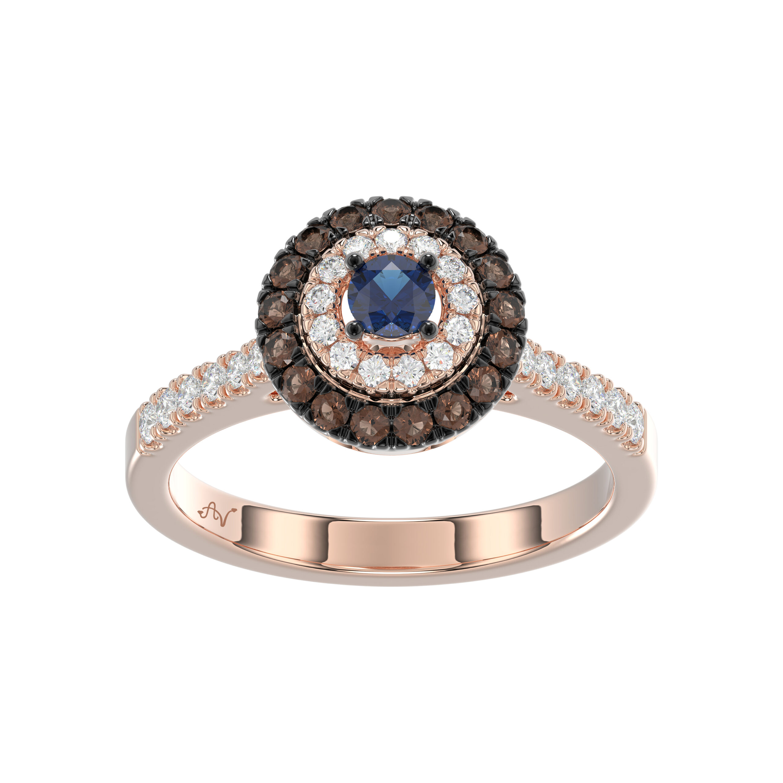 Elegant 14K Rose Gold Fashion Ring Featuring 0.55 Ct Round Diamonds In Blue And Dark Brown Tones. A Bold And Modern Fine Jewelry Piece For Women. 1 Elegant 14K Rose Gold Fashion Ring Featuring 0.55 Ct Round Diamonds In Blue And Dark Brown Tones. A Bold And Modern Fine Jewelry Piece For Women. - Image 1