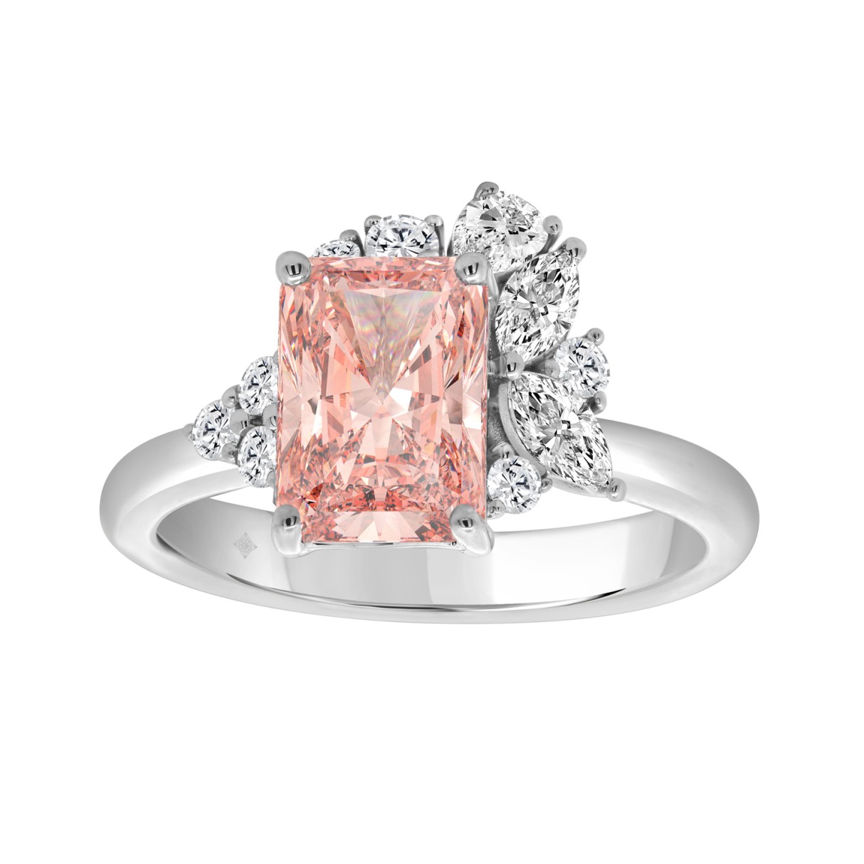 ETERNAL BLUSH COLLECTION 14K WHITE GOLD 2 1/2CT ROUND/MARQUISE/PEAR/PINK RADIANT DIAMOND LADIES RING (CENTER STONE PINK RADIANT DIAMOND 2CT) 1 ETERNAL BLUSH COLLECTION 14K WHITE GOLD 2 1/2CT ROUND/MARQUISE/PEAR/PINK RADIANT DIAMOND LADIES RING (CENTER STONE PINK RADIANT DIAMOND 2CT) - Image 1