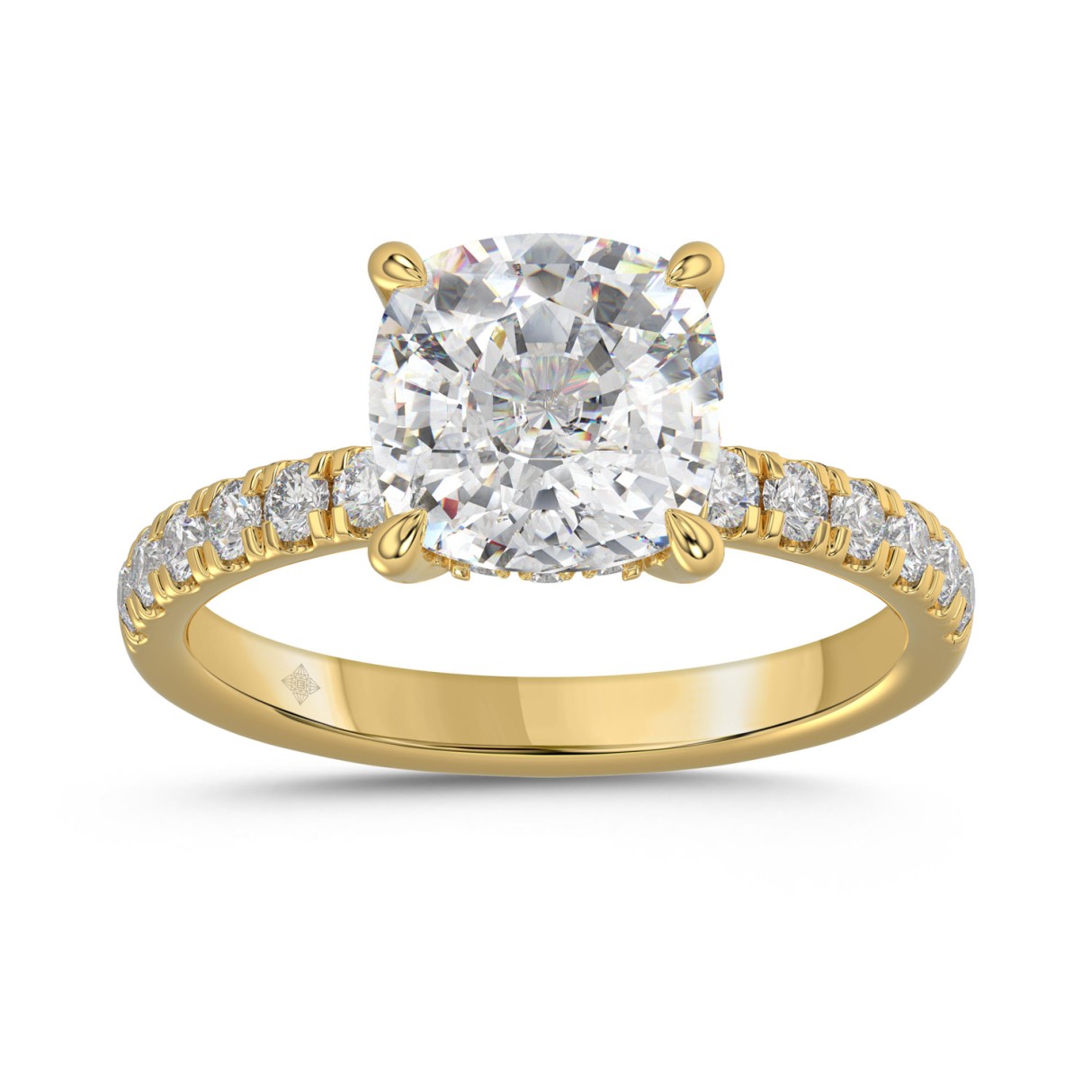 14K YELLOW GOLD 3 1/2CT ROUND/CUSHION DIAMOND LADIES RING (CENTER STONE CUSHION DIAMOND 3CT) 1 14K YELLOW GOLD 3 1/2CT ROUND/CUSHION DIAMOND LADIES RING (CENTER STONE CUSHION DIAMOND 3CT) - Image 1