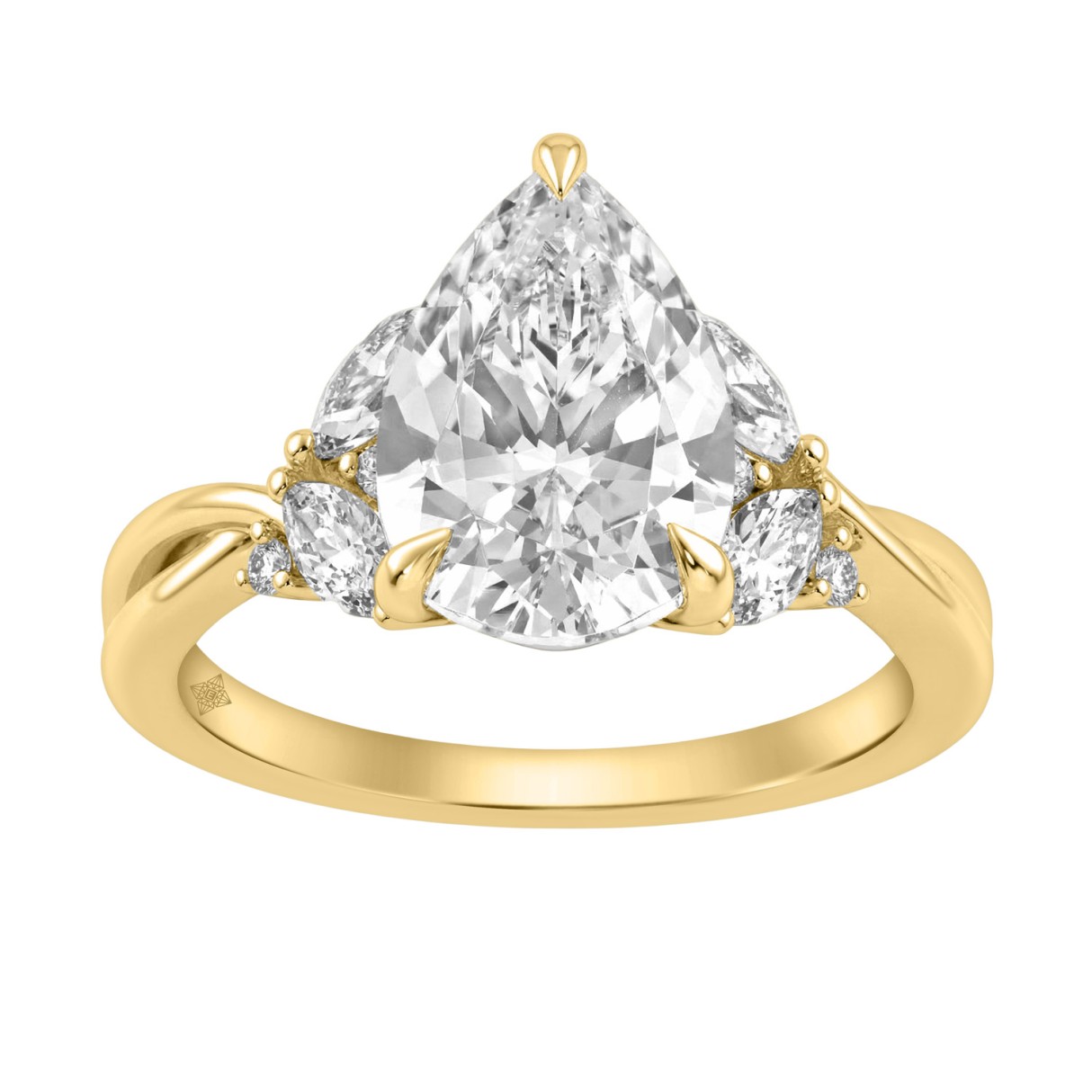 14K Yellow Gold 3 1/2Ct Lab-Grown Diamond Engagement Ring For Women 3Ct Pear Center With Marquise & Round Side Stones, Elegant Bridal Ring (Color F-G 1 14K Yellow Gold 3 1/2Ct Lab-Grown Diamond Engagement Ring For Women 3Ct Pear Center With Marquise & Round Side Stones, Elegant Bridal Ring (Color F-G - Image 1