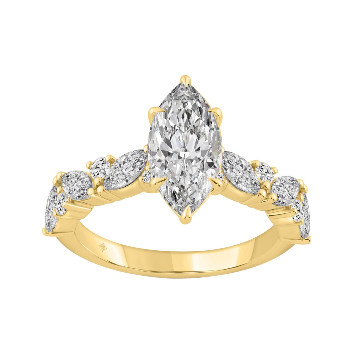 14K YELLOW GOLD 2 3/4CT ROUND/MARQUISE DIAMOND LADIES RING (CENTER STONE MARQUISE DIAMOND 2CT) 1 14K YELLOW GOLD 2 3/4CT ROUND/MARQUISE DIAMOND LADIES RING (CENTER STONE MARQUISE DIAMOND 2CT) - Image 1