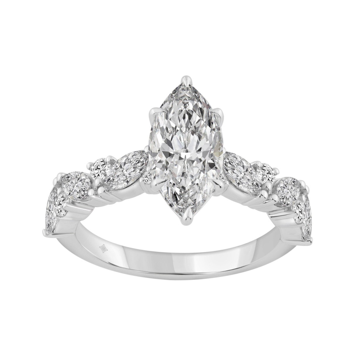 14K WHITE GOLD 2 3/4CT ROUND/MARQUISE DIAMOND LADIES RING (CENTER STONE MARQUISE DIAMOND 2CT) 1 14K WHITE GOLD 2 3/4CT ROUND/MARQUISE DIAMOND LADIES RING (CENTER STONE MARQUISE DIAMOND 2CT) - Image 1