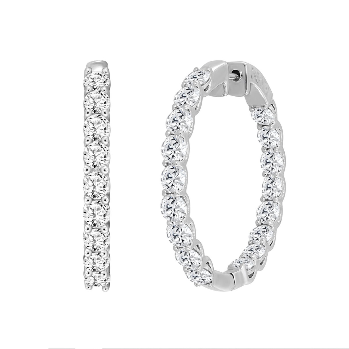 LADIES HOOP EARRINGS 7CT ROUND DIAMOND 14K WHITE GOLD 1 LADIES HOOP EARRINGS 7CT ROUND DIAMOND 14K WHITE GOLD - Image 1