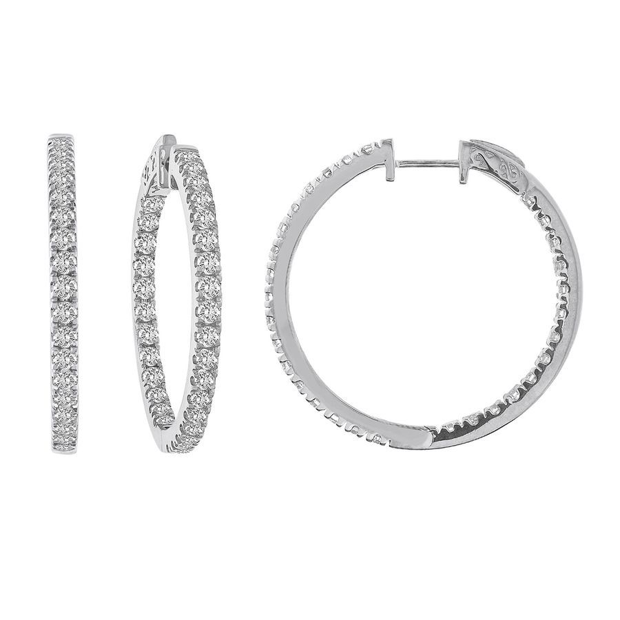 LADIES HOOP EARRINGS 3.00CT ROUND DIAMOND 14K WHITE GOLD (SI QUALITY) 1 LADIES HOOP EARRINGS 3.00CT ROUND DIAMOND 14K WHITE GOLD (SI QUALITY) - Image 1