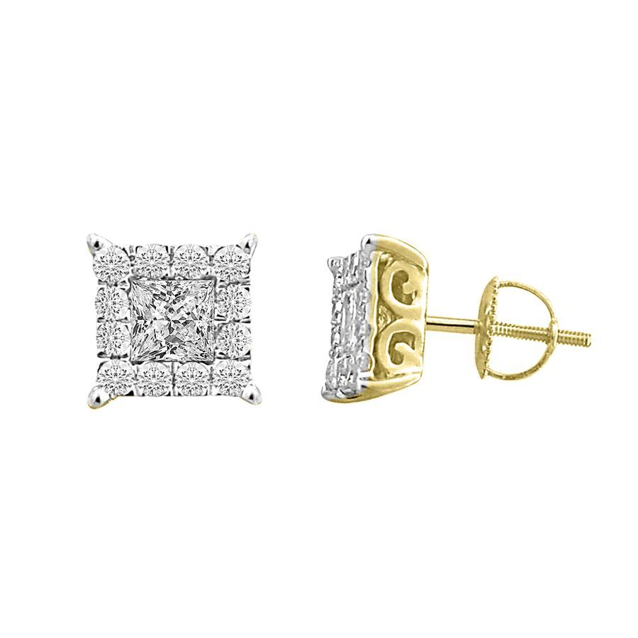 LADIES EARRINGS 1.00CT ROUND/PRINCESS DIAMOND 14K YELLOW GOLD (CENTER STONE 0.60CT PRINCESS DIAMOND) 1 LADIES EARRINGS 1.00CT ROUND/PRINCESS DIAMOND 14K YELLOW GOLD (CENTER STONE 0.60CT PRINCESS DIAMOND) - Image 1