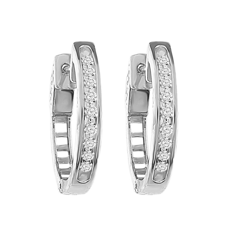 LADIES HOOP EARRINGS 0.25CT ROUND DIAMOND 14K WHITE GOLD 1 LADIES HOOP EARRINGS 0.25CT ROUND DIAMOND 14K WHITE GOLD - Image 1