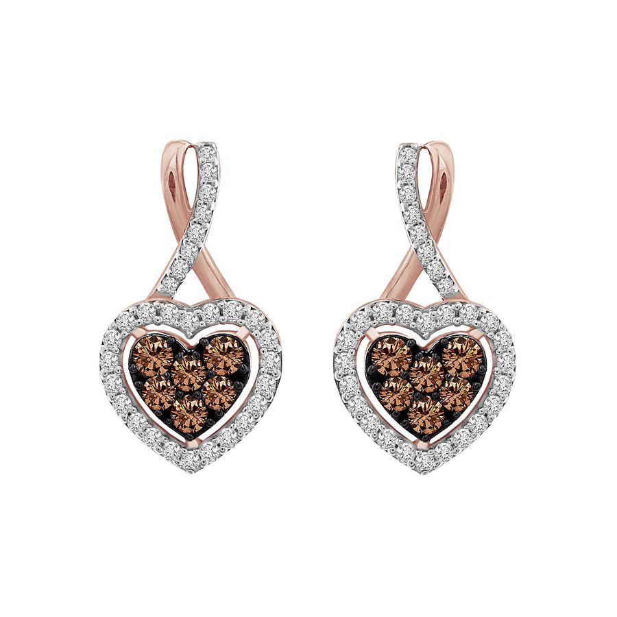 LADIES EARRINGS 0.75CT ROUND DARK BROWN DIAMOND 14K ROSE GOLD (SI QUALITY) 1 LADIES EARRINGS 0.75CT ROUND DARK BROWN DIAMOND 14K ROSE GOLD (SI QUALITY) - Image 1