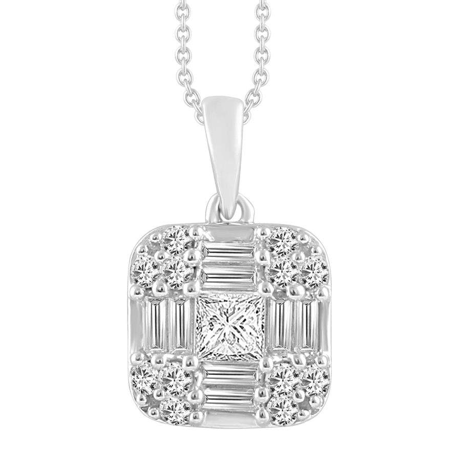 LADIES PENDANT WITH CHAIN 0.50CT ROUND/PRINCESS/BAGUETTE DIAMOND 14K WHITE GOLD 1 LADIES PENDANT WITH CHAIN 0.50CT ROUND/PRINCESS/BAGUETTE DIAMOND 14K WHITE GOLD - Image 1