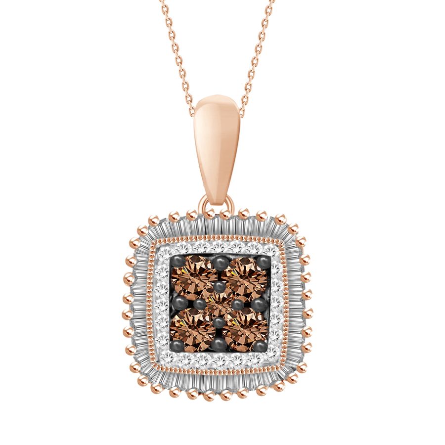 LADIES PENDANT 0.35CT ROUND/BAGUETTE DARK BROWN DIAMOND 14K ROSE GOLD (SI QUALITY) 1 LADIES PENDANT 0.35CT ROUND/BAGUETTE DARK BROWN DIAMOND 14K ROSE GOLD (SI QUALITY) - Image 1