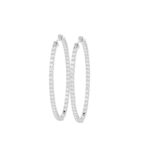 LADIES HOOPS IN/OUT EARRINGS 3.50CT ROUND DIAMOND 14K WHITE GOLD