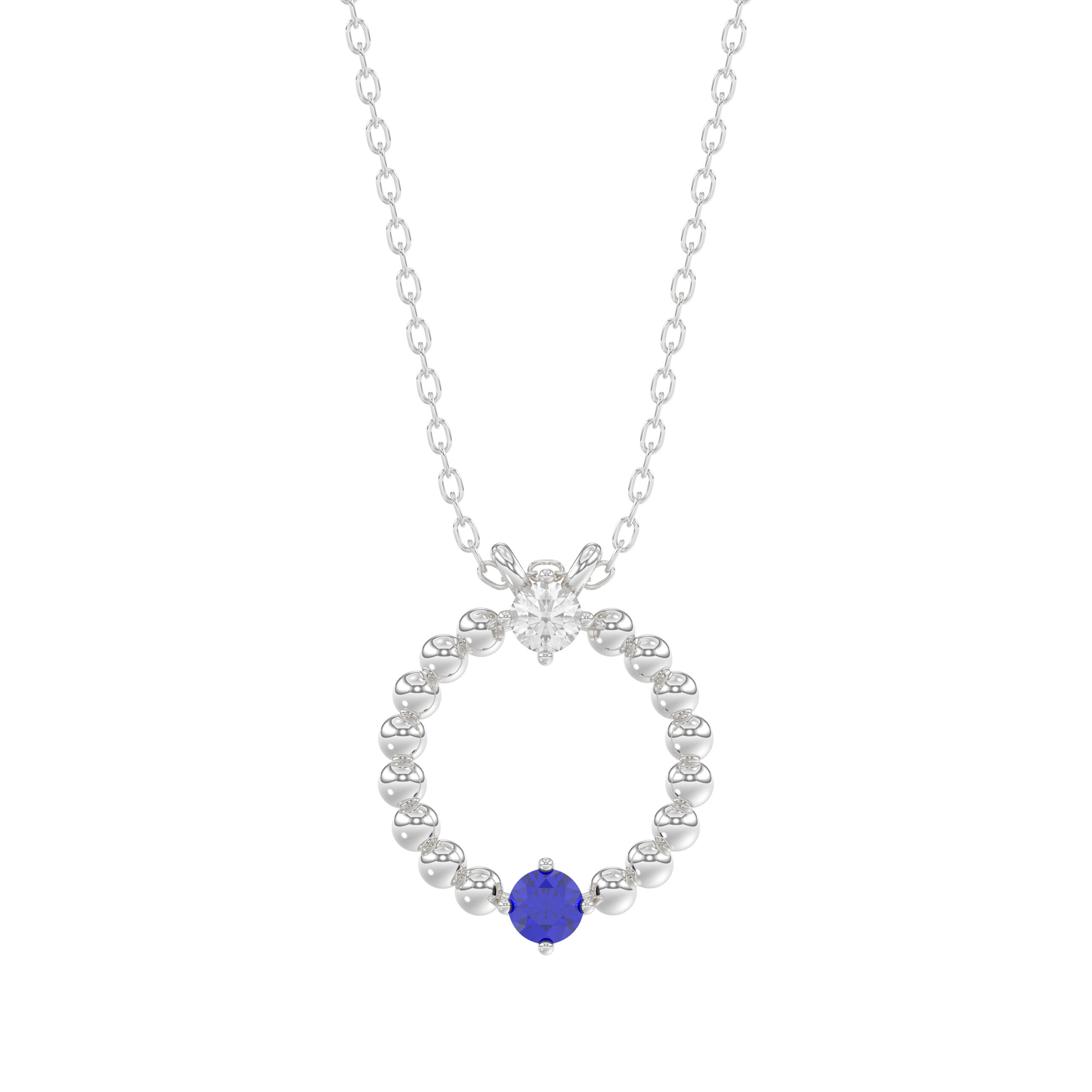 14K White Gold 0.15Ct Blue Sapphire & Diamond Necklace For Women Natural Round Sapphire Ladies Jewelry 1 14K White Gold 0.15Ct Blue Sapphire & Diamond Necklace For Women Natural Round Sapphire Ladies Jewelry - Image 1