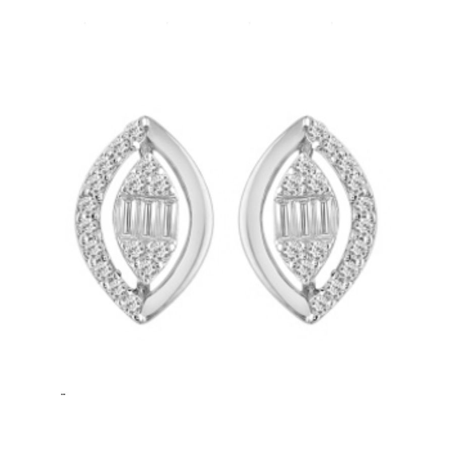 LADIES EARRING 0.32CT BAGUETTE/ROUND DIAMOND 14K WHITE GOLD 1 LADIES EARRING 0.32CT BAGUETTE/ROUND DIAMOND 14K WHITE GOLD - Image 1