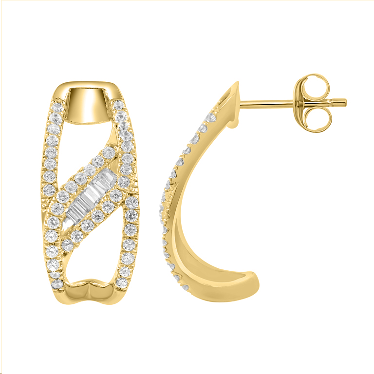 LADIES HOOPS EARRING 0.33CT BAGUETTE/ROUND DIAMOND 14K YELLOW GOLD 1 LADIES HOOPS EARRING 0.33CT BAGUETTE/ROUND DIAMOND 14K YELLOW GOLD - Image 1