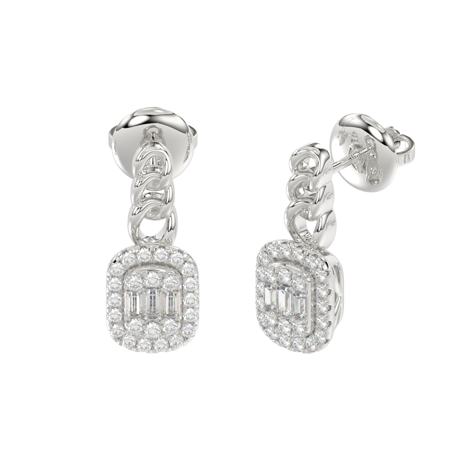 LADIES EARRINGS 0.33CT ROUND/BAGUETTE DIAMOND 14K WHITE GOLD 1 LADIES EARRINGS 0.33CT ROUND/BAGUETTE DIAMOND 14K WHITE GOLD - Image 1