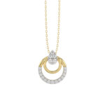 Beautiful 14K Yellow Gold Ladies Pendant With Double Circle Design And Sparkling 0.13 Ct Round Diamonds. Includes Chain.
