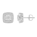 Classic 0.10CT Round Diamond Halo Fashion Earrings In Sterling Silver White Women’S Diamond Jewelry